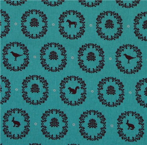 echino canvas Kokka fabric ornaments animals turquoise 2
