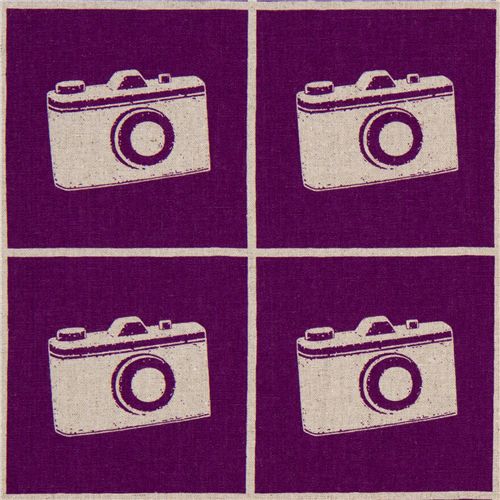 echino canvas designer fabric ni-co camera purple Japan 1