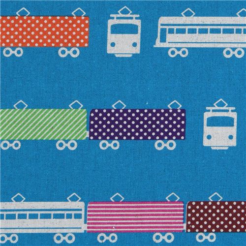 echino canvas designer fabric train blue from Japan 1