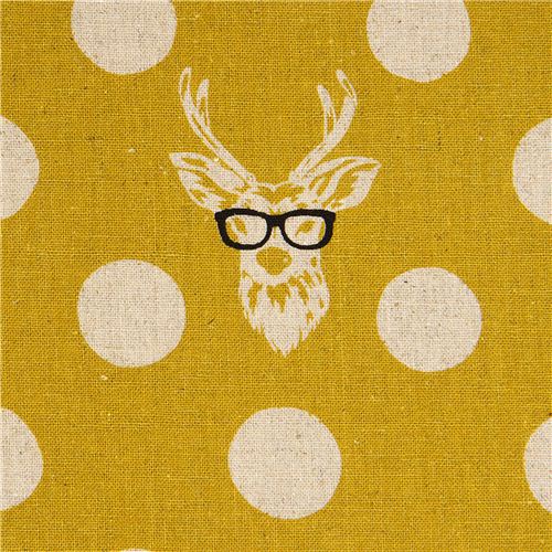 echino canvas fabric Buck stag with glasses yellow 1
