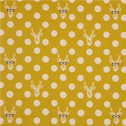 echino canvas fabric Buck stag with glasses yellow 2