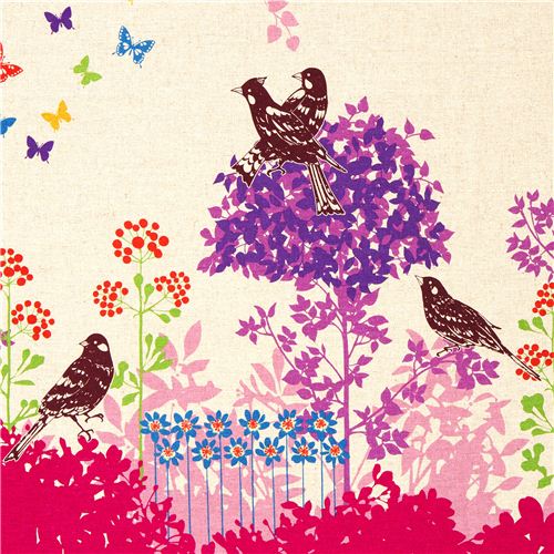 echino canvas fabric Wish pink birds flowers 1