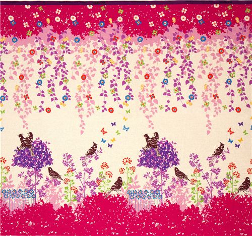 echino canvas fabric Wish pink birds flowers 3