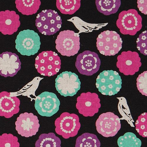 echino canvas fabric birds bonbon black from Japan 1