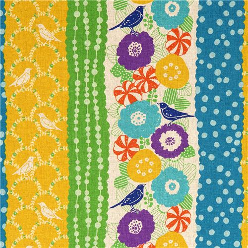 echino canvas fabric birds stripes yellow dal Giappone1