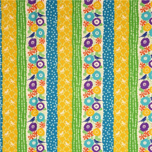 echino canvas fabric birds stripes yellow dal Giappone2