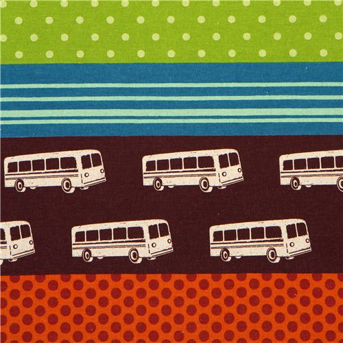 echino Canvas Stoff Bus braun & Polka Dots aus Japan 1
