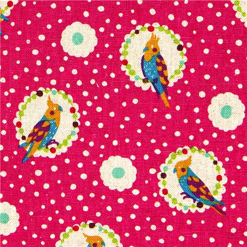 echino canvas fabric cockatiel bird pink from Japan 1