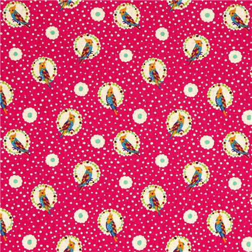 echino canvas fabric cockatiel bird pink from Japan 2