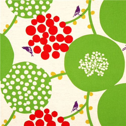 echino Canvas Stoff grüne Beeren Vögel aus Japan 1