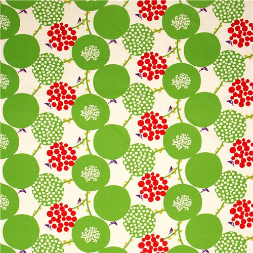 echino Canvas Stoff grüne Beeren Vögel aus Japan 2