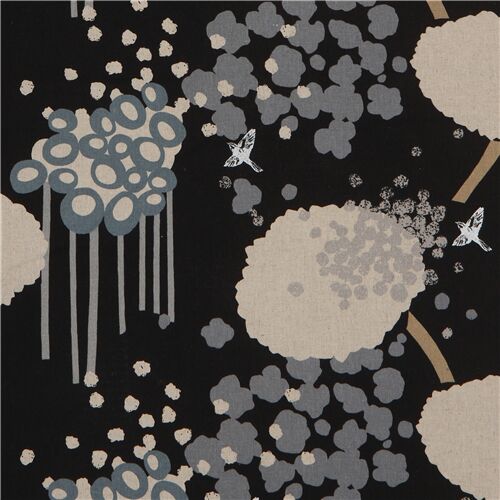 black echino canvas fabric with metallic silver dots Fabric by