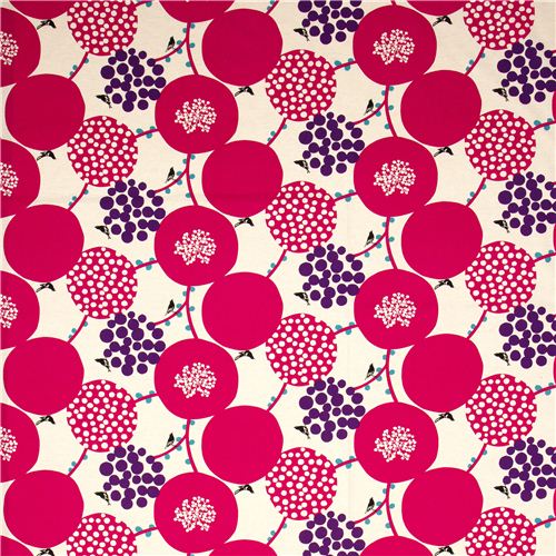 echino canvas fabric rosa berries birds dal Giappone2