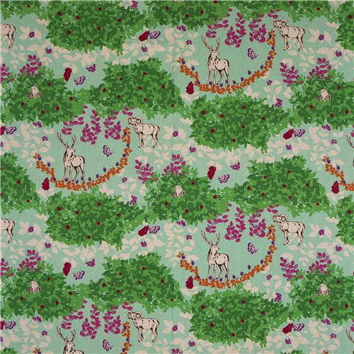 echino canvas fabric stag woodland green dal Giappone2