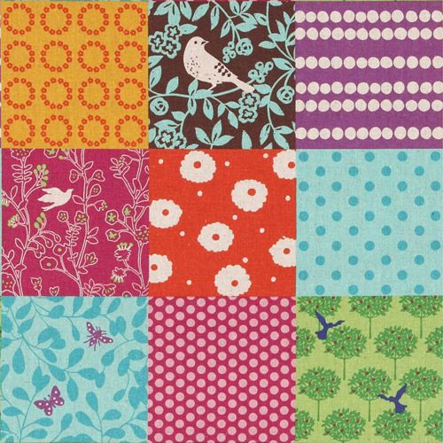 echino canvas fabric story birds squares from Japan Fabric