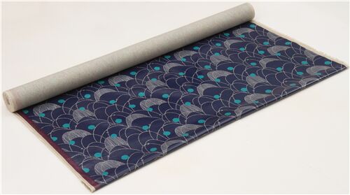 echino canvas laminate fabric with navy blue and metallic silver ...