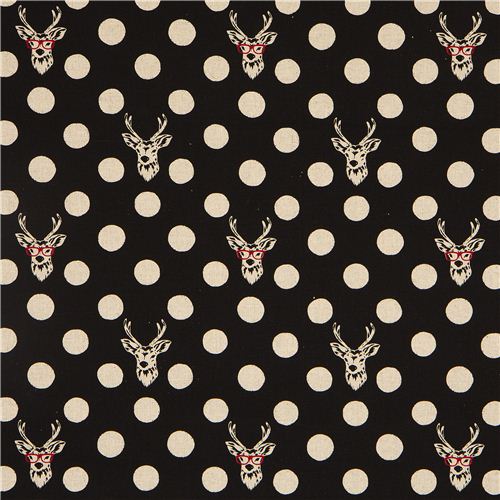echino laminate fabric Buck stag deer with glasses black 2