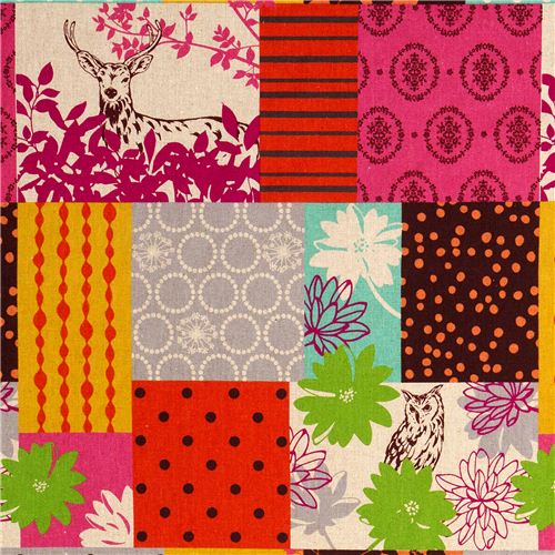 tessuto laminato echino foresta rosa cervo gufo Tessuto
