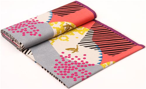 echino landscape canvas fabric coral-grey from Japan bird mountain 4