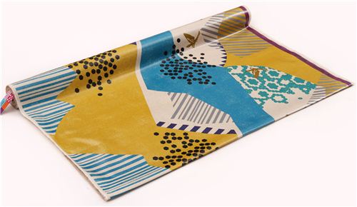 echino landscape canvas laminate fabric blue-yellow Japan bird mountain 4