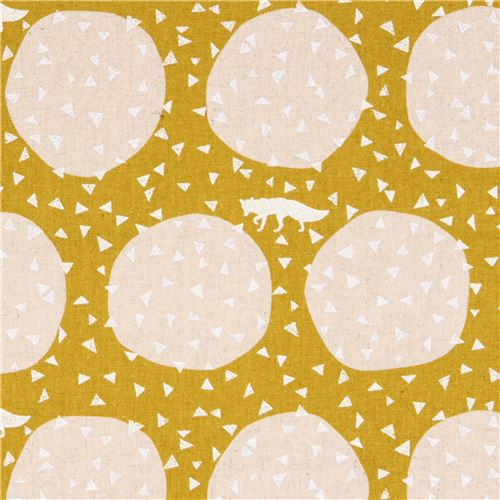 echino mustard yellow canvas fabric silver triangle dot fox from Japan ...