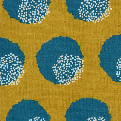 echino mustard yellow canvas laminate fabric with teal spots Fabric by ...