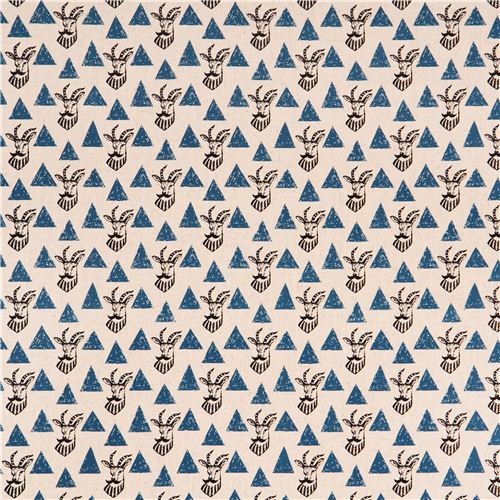 echino natural color canvas fabric blue triangle antelope from Japan 3