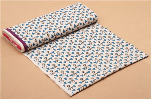 echino natural color canvas fabric blue triangle antelope from Japan 4