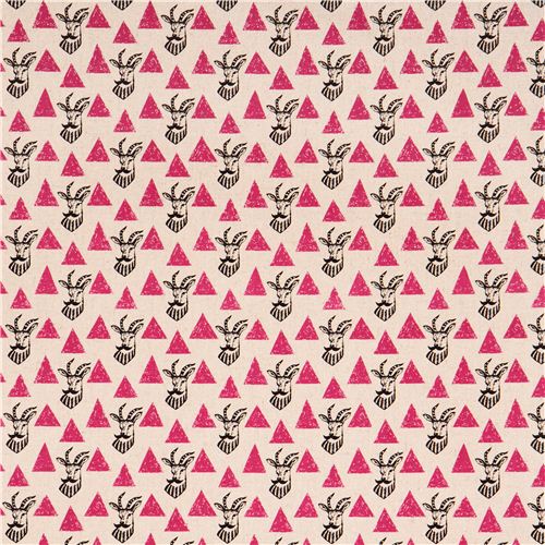 echino natural color canvas fabric pink triangle antelope from Japan 2