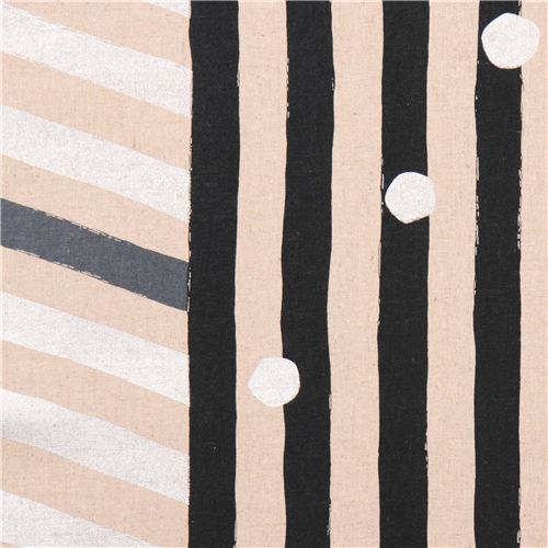 echino natural color canvas laminate fabric black silver stripe dots from Japan 1
