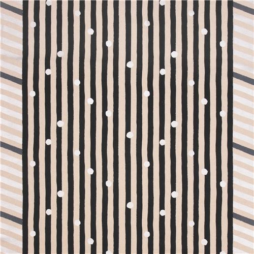 echino natural color canvas laminate fabric black silver stripe dots from Japan 2