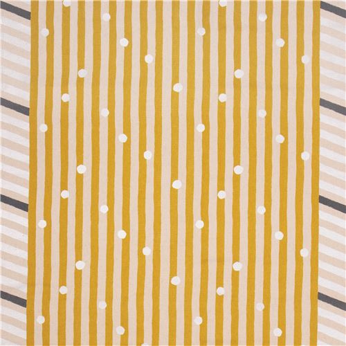 echino natural color canvas laminate fabric yellow silver stripe dots from Japan 2