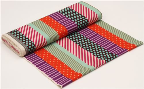 echino poplin stripes fabric kikka brown-purple-turquoise 3