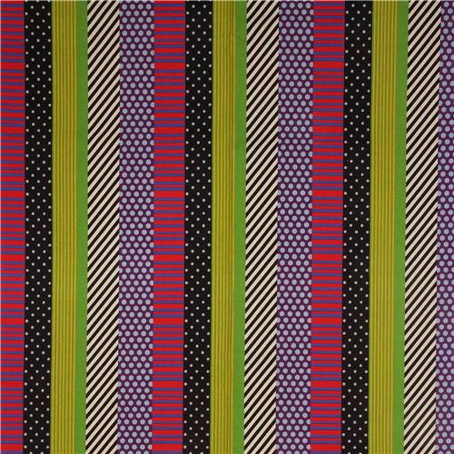echino poplin stripes fabric kikka purple-black-green 2