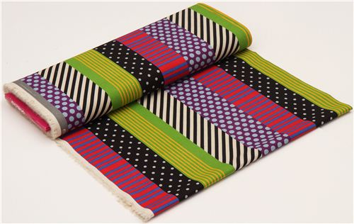 echino poplin stripes fabric kikka purple-black-green 3
