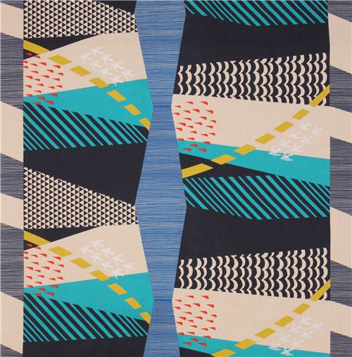 echino sea green blue natural color canvas laminate fabric bird from Japan 2