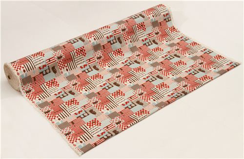 ecru Patchwork Canvas fabric with bears Kokka 3