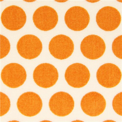 ecru birch organic fabric from the USA orange dots 1