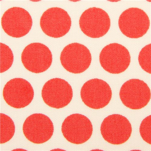 ecru birch organic fabric from the USA salmon red dots 1