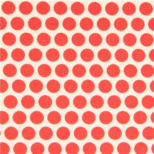 ecru birch organic fabric from the USA salmon red dots 2