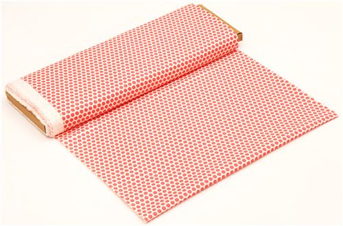ecru birch organic fabric from the USA salmon red dots 3
