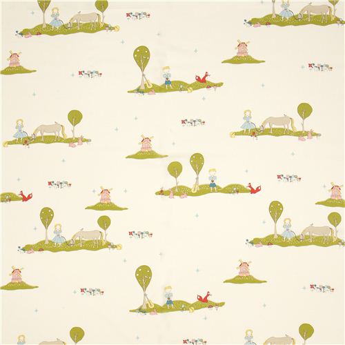 ecru birch Bio-Stoff mit Kinder, Pferd und Windm�hle 2