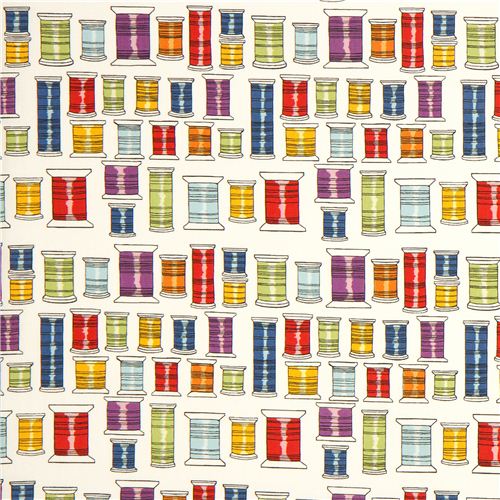 Ecru Fabric By Alexander Henry With Colourful Thread Spools Fabric By ...