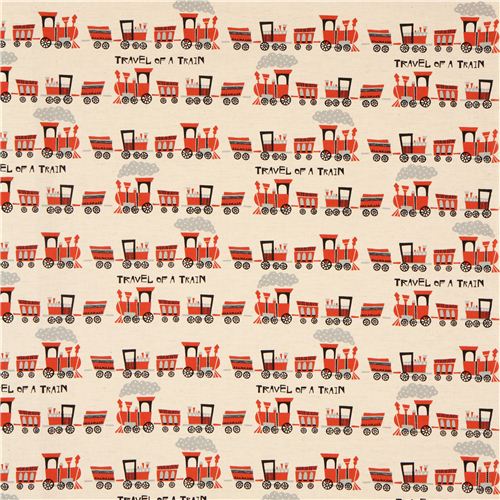 ecru train Canvas fabric by Kokka 2