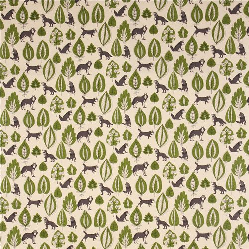 ecru wolf Canvas animal fabric by Kokka 2