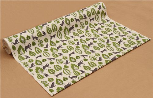 ecru wolf Canvas animal fabric by Kokka 3