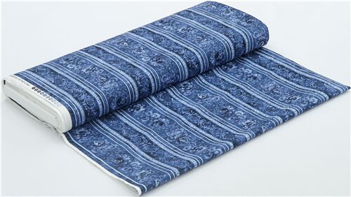 elegant blue floral stripes cotton fabric Timeless Treasures - modeS4u