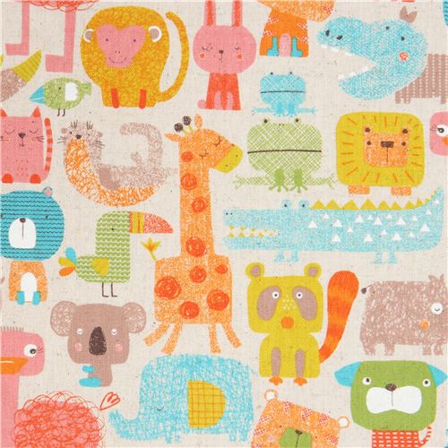 elephant giraffe animal Canvas natural color fabric from Japan Fabric