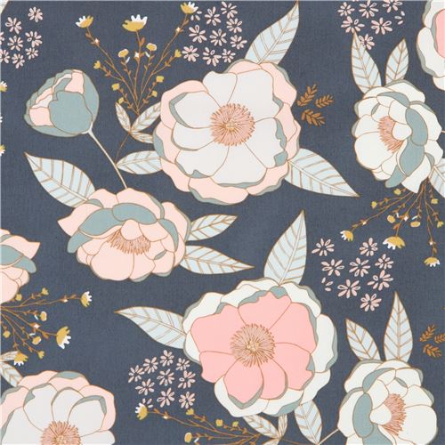 embellished flower fabric by Art Gallery Fabrics in dark greyblue