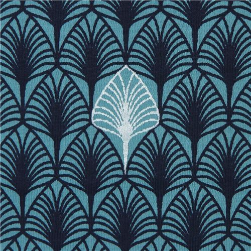 embellished knit fabric by Stof France in sea green with leaves - modeS4u